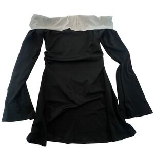 Shein Black Off‎ Shoulder Bell Sleeve Mini Dress White Contrast Size M party